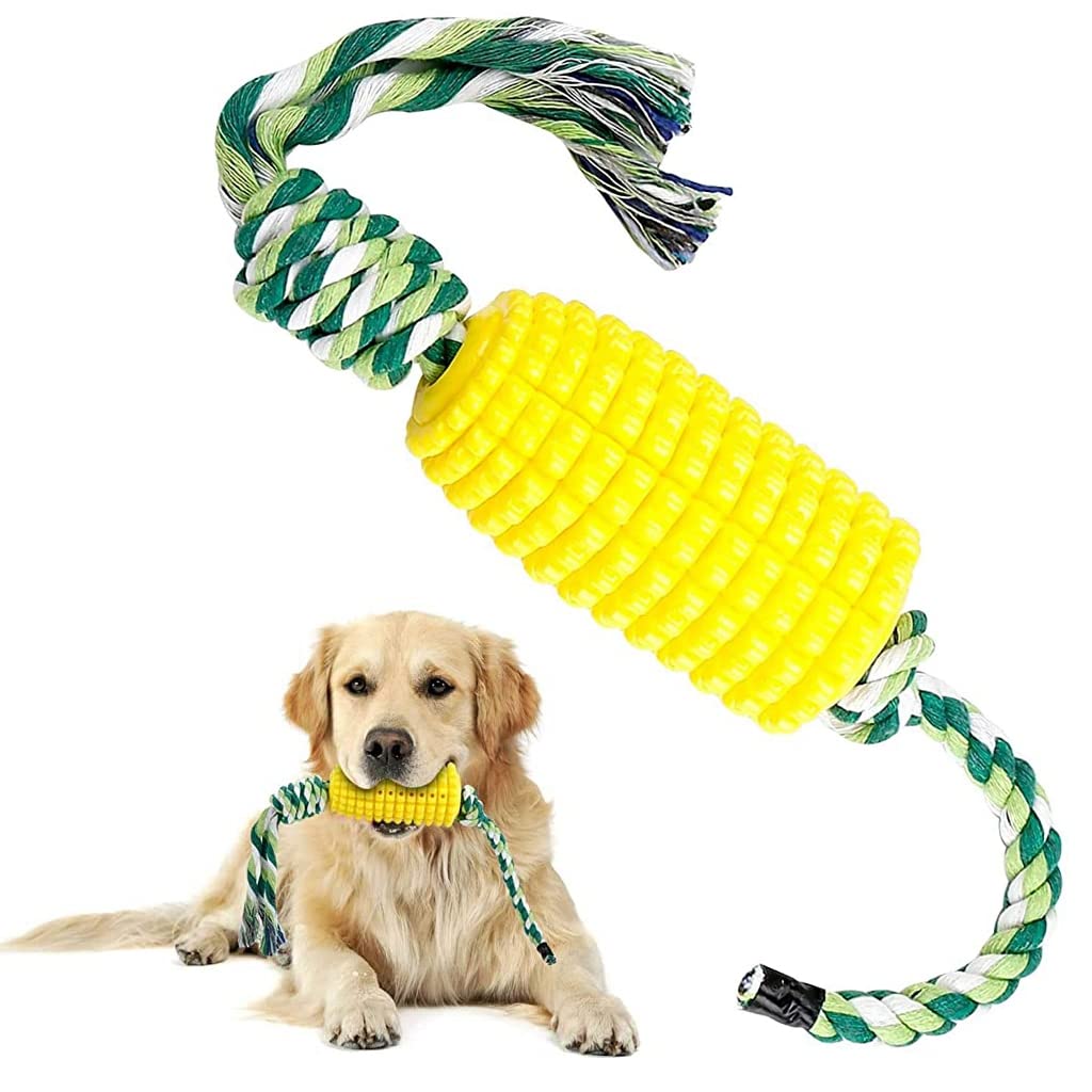 Qpets Dog Chew Toys, TPR Corn Chew Toy for Dog Teething Chewing Toy with Cotton Ropes, Sturdy Chew Toys, Interactive Pet Toys Gift Toy for Dog Small Puppies and Medium Dogs Qpets Dog Chew Toys, TPR Corn Chew Toy for Dog Teething Chewing Toy with Cotton Ropes, Sturdy Chew Toys, Interactive Pet Toys Gift Toy for Dog Small Puppies and Medium Dogs